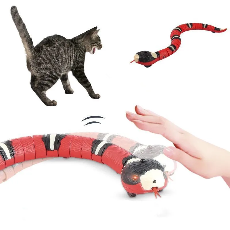 

New Automatic Cat Toys Interactive Smart Sensing Snake Tease Toys For Cats Funny USB Rechargeable Cat Accessories For Pet Play