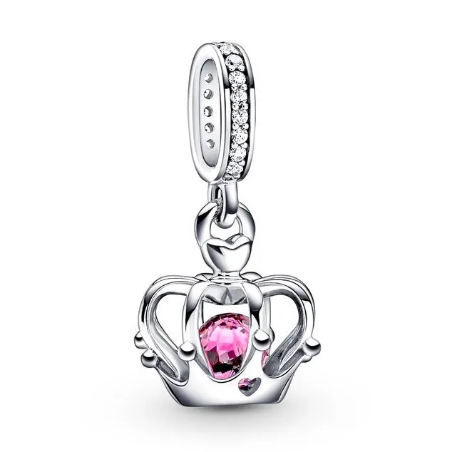 

Authentic 925 Sterling Silver Moments Regal Crown Pink With Crystal Dangle Charm Bead Fit Pandora Bracelet & Necklace Jewelry