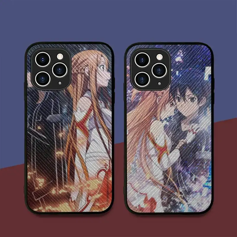 

Sword Art Online kirito and asuna Phone Case Hard Leather Case for iPhone 11 12 13 Mini Pro Max 8 7 Plus SE 2020 X XR XS Coque