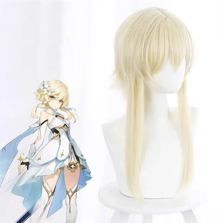 Anime Genshin Impact Lumine Aether Traveler Player Wigs Golden Heat Resistant  Hair Role Paly Cosplay Wig