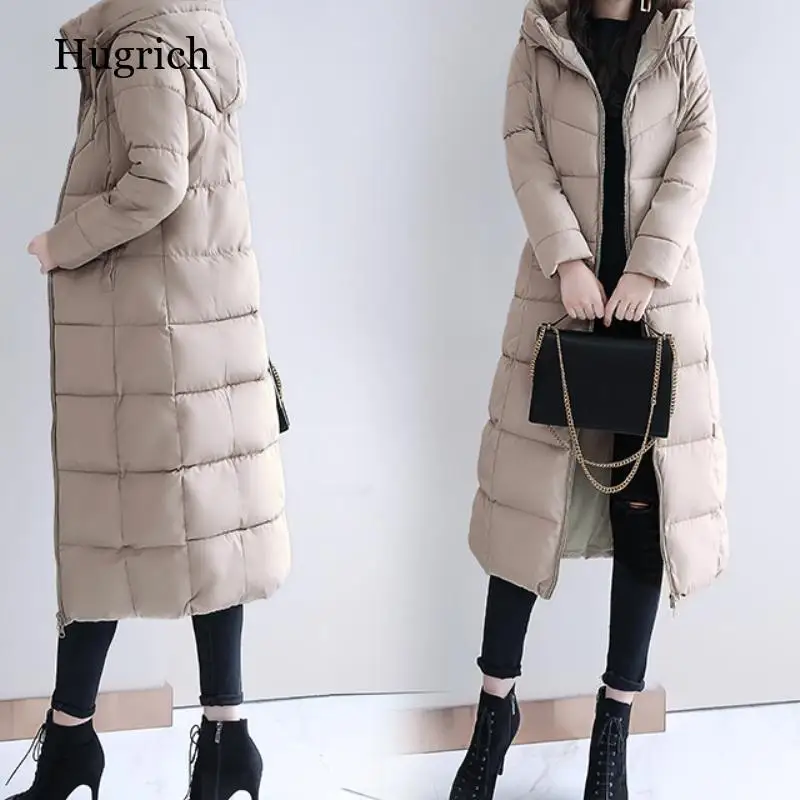 

Large women's down winter jacket long warm quilted cotton jacket