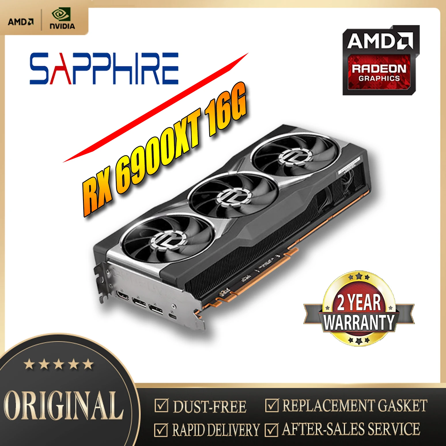 

SAPPHIRE AMD Radeon RX6900XT 16G AMD FOUNDER 256Bit Triple Fans Graphics AMD Video Desktop PC Game Map Used