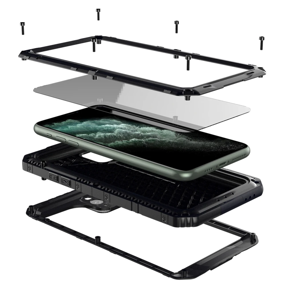 

Роскошный IP68 водонепроницаемый металлический алюминиевый чехол для телефона iPhone 12 11 Pro Max XR X 6 6S 7 8 Plus XS Max ударопрочный водонепроницаемый чех...