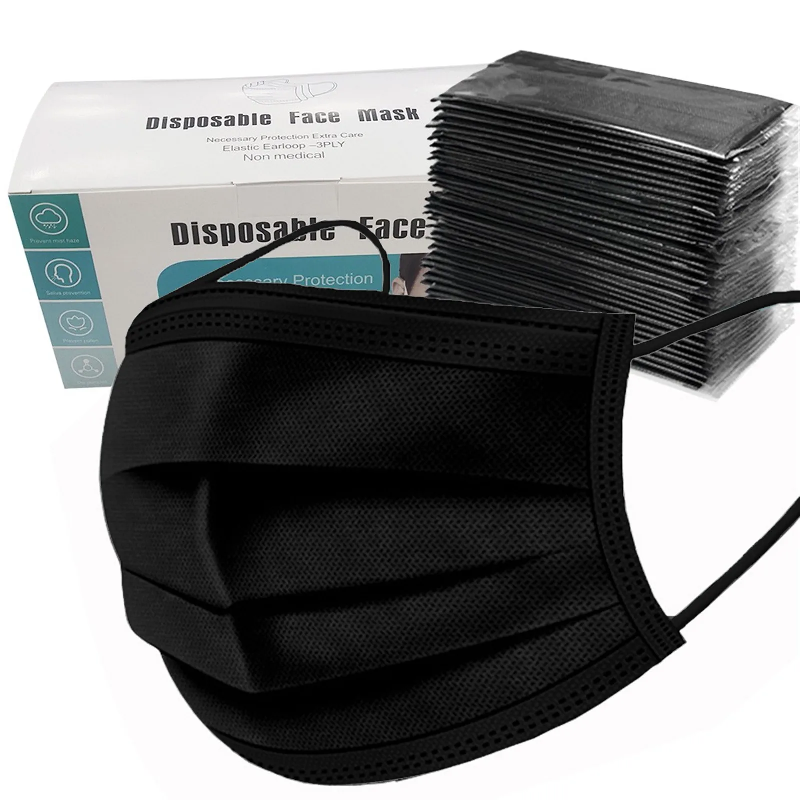 

50pcs 4 Layers Black Filter Anti Bacteria Disposable Masks Face Masks Anti-dust Safe Pm2.5 Protective Mask Non-woven Meltblown