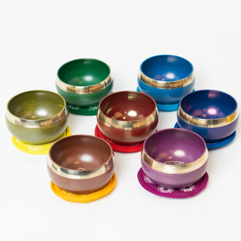 

Tibetan Meditation Singing Bowl Set Handmade Colorful Metals Buddha Singing Bowl Mini Storage Bag Klangschalen Music Instrument