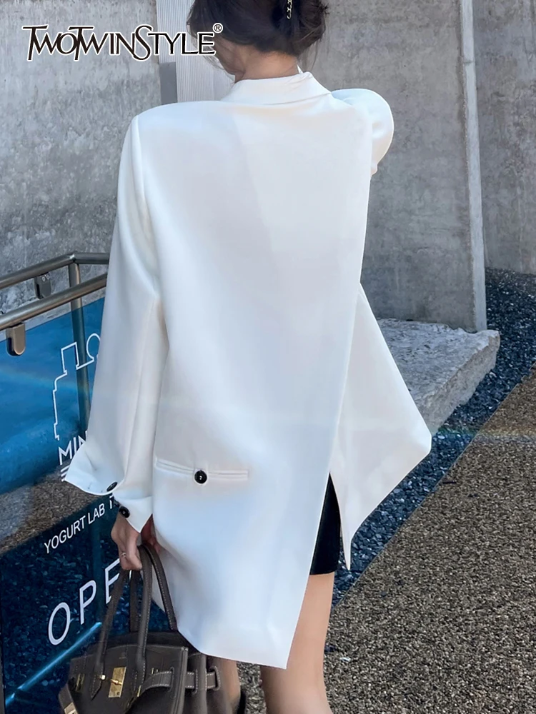 

Женский блейзер twotwin2, повседневный однотонный блейзер с отложным воротником и длинным рукавом, осенняя одежда, 2022 стиль
