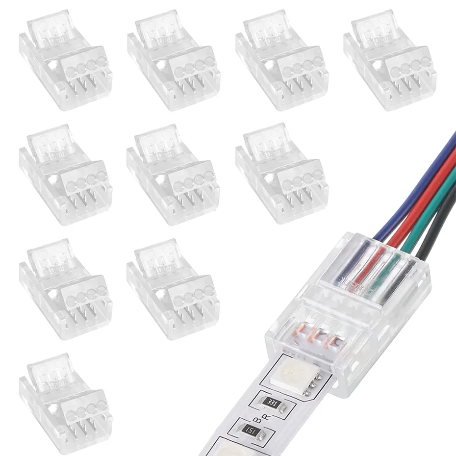 

5 шт., водонепроницаемый разъем для светодиодной ленты, 2 контакта, 3 контакта, 4 контакта, 8 мм, 10 мм, разноцветная RGB лента SMD 5050