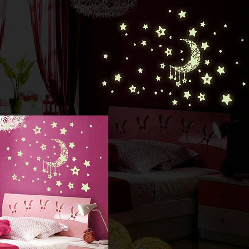 

Star Moon Glow In The Dark Luminous Ceiling Wall Stickers Kids Bedroom Decal