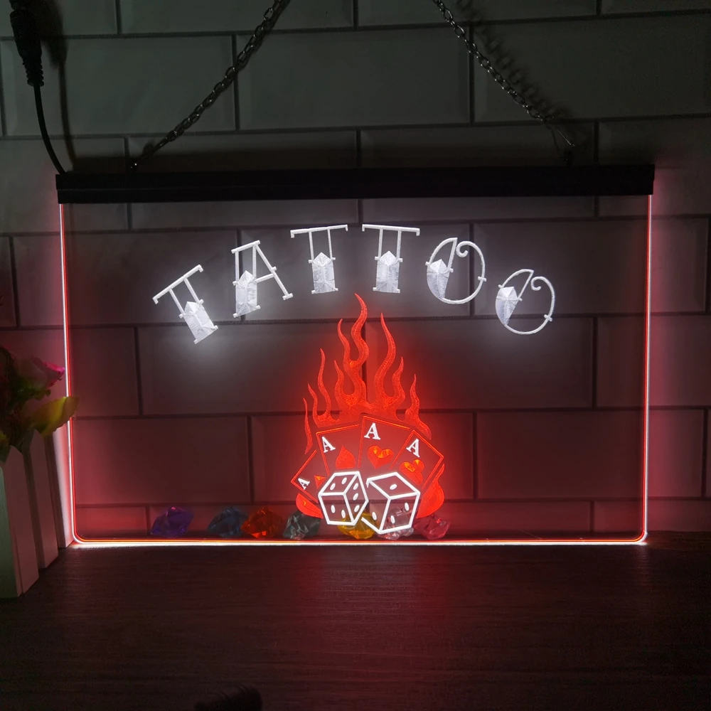 

Tattoo 4 A's Poker Dice 2 Color Display LED Neon Sign Home Decor New Year Wall Wedding Bedroom