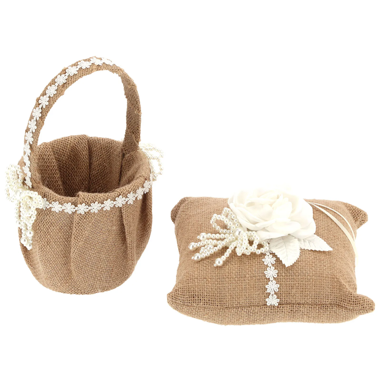 

Wedding Hand‑Held Flower Basket Set with Ring Pillow Beautiful Basket for Wedding