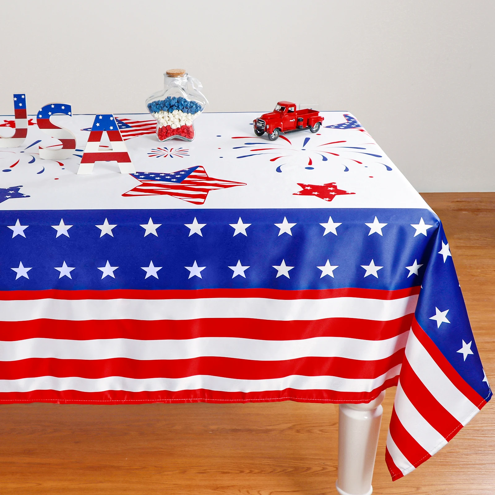 

4th of July Table Cover Independence Day Birthday Tablecloth Waterproof Star Stripe Firework Patriotic American Flag Party Decor