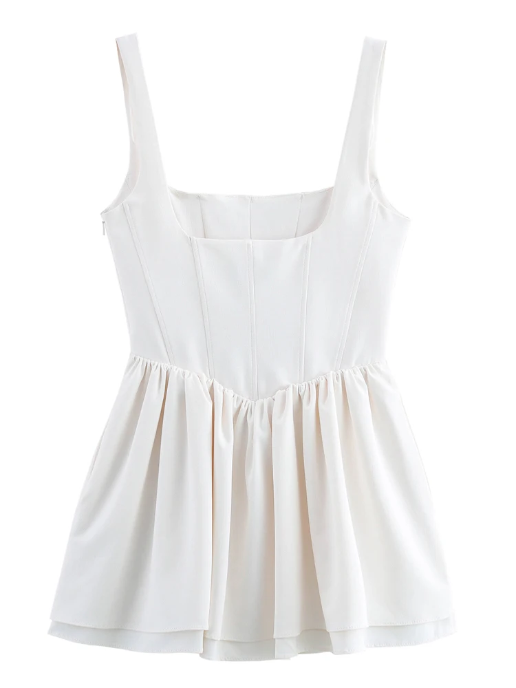 Платье-мини женское Плиссированное с квадратным вырезом и боковыми карманами