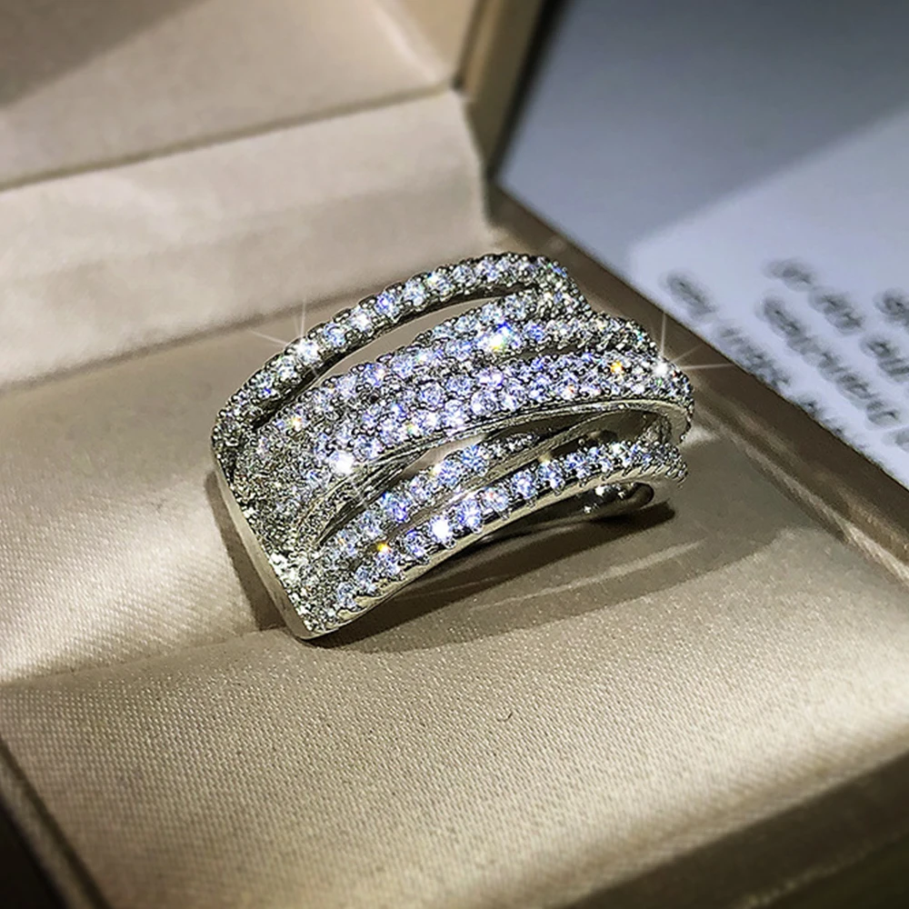 

WPB премиум женские кольца блестящие многорядные обмоточные кольца женские роскошные ювелирные изделия с блестящим цирконием дизайн праздничный подарок для девочки вечеринки