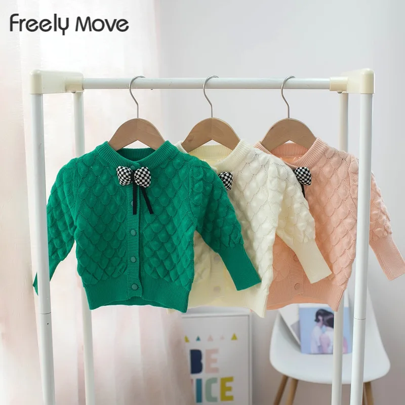 

Freely Move Autumn Infant Baby Girls Boys Lovely Bow Sweater Cardigan Long Sleeve Single Breasted Solid Knit Jacket Clothes
