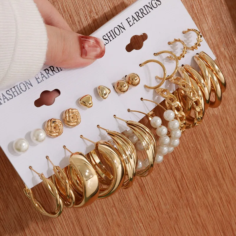 

Geometric Acrylic Round Pearl Gold Plated Hoop Earrings Set For Women Bohemian Colorful Resin Heart Butterfly Earrings Jewelry
