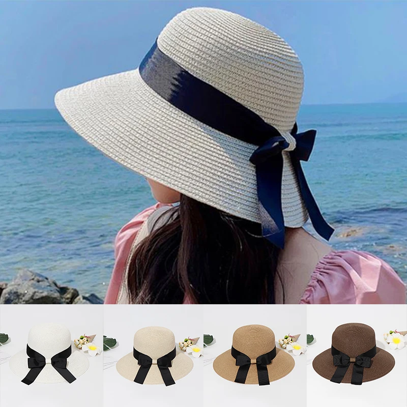 

Летняя соломенная шляпа для девочек с черной лентой и декоративными элементами