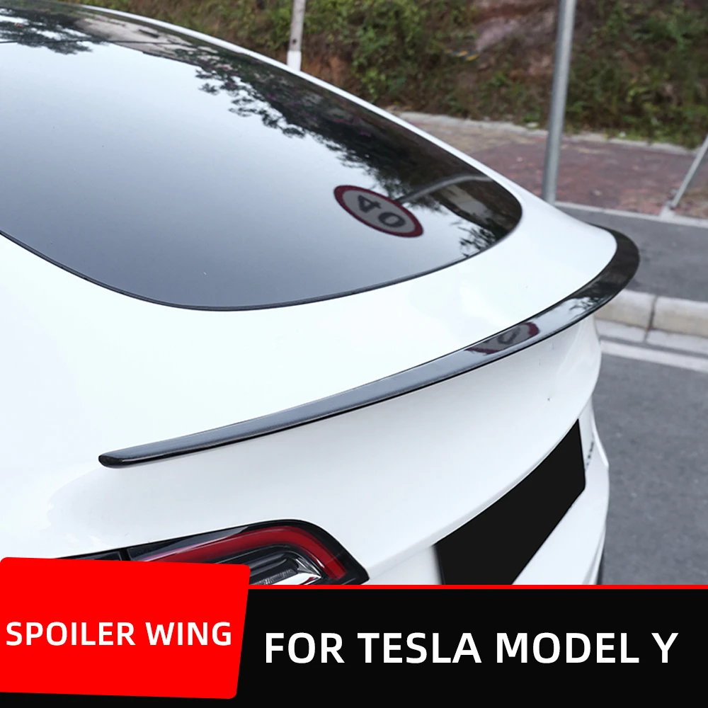 For Tesla Model Y 2021 2022 Rear Trunk Lid Boot Lip Spoiler Wings Carbon Fiber Matt Black ABS Ducktail Accessories Styling Part