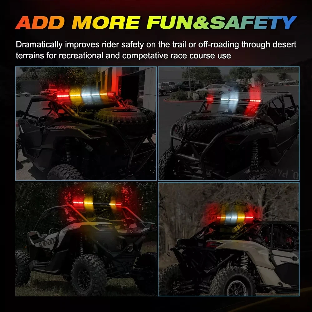 Фото Для Can-Am Maverick X3 Max R 2017-2025 UTV: 37-дюймовая задняя светодиодная балка-фонарь (стоп-сигнал, задний ход, ходовые огни, стробоскоп) RYWWYR для бездорожья 4WD №5