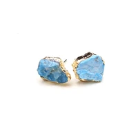 natural stone earrings irregular shape raw stone apatite electroplate edge stud earring charms for jewelry party gift