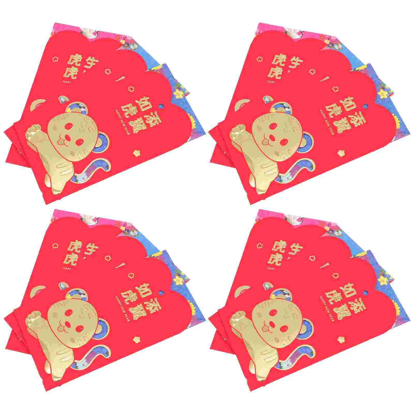 

12 Pcs Tiger Year Red Envelopes Creative Paper Money Pockets Hard Red Packets