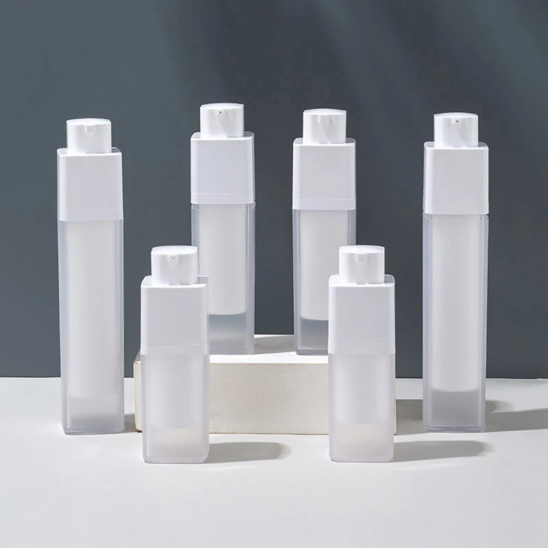 

15ml 30ml 50ml Airless Pump Rotate Cosmetic Container Frosted Double-layer Thickened Square Lotion Empty Airless Bottle