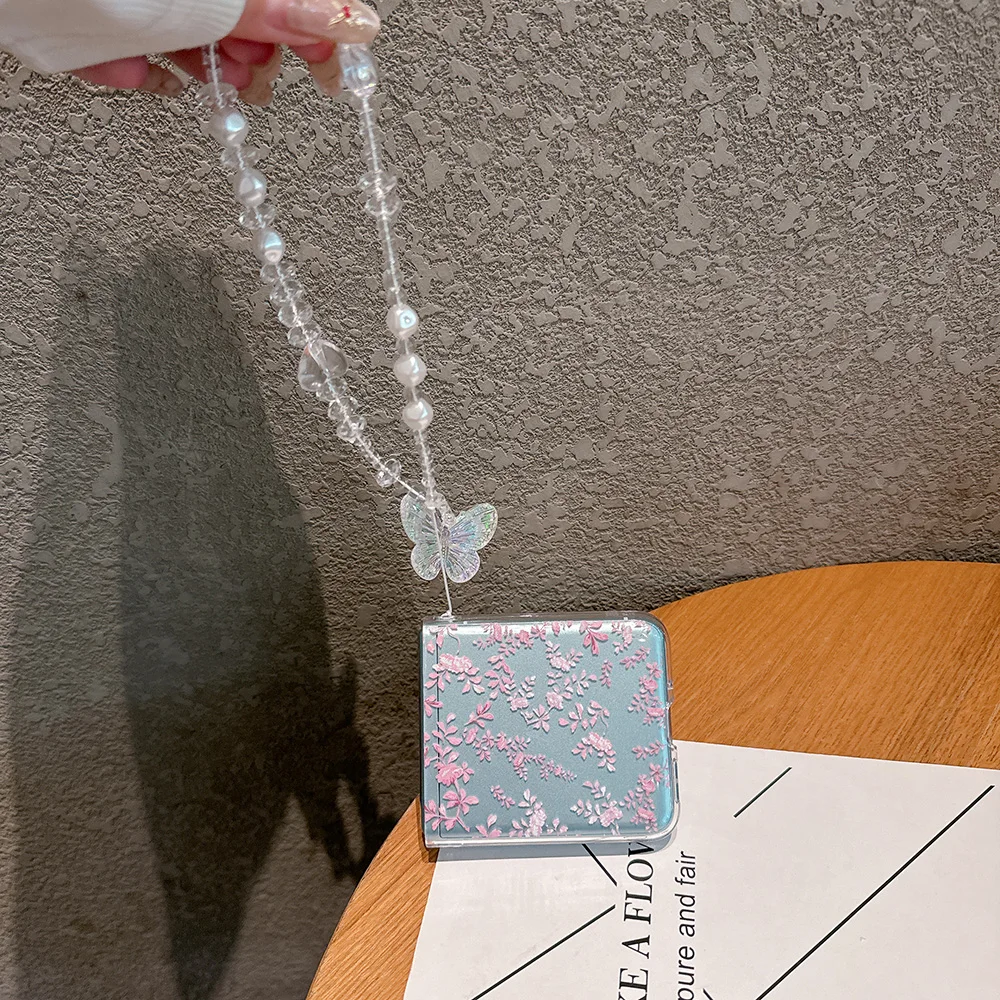 Для Motorola Razr 50 40 Ultra чехол с цветочным узором прозрачный опционально браслетом