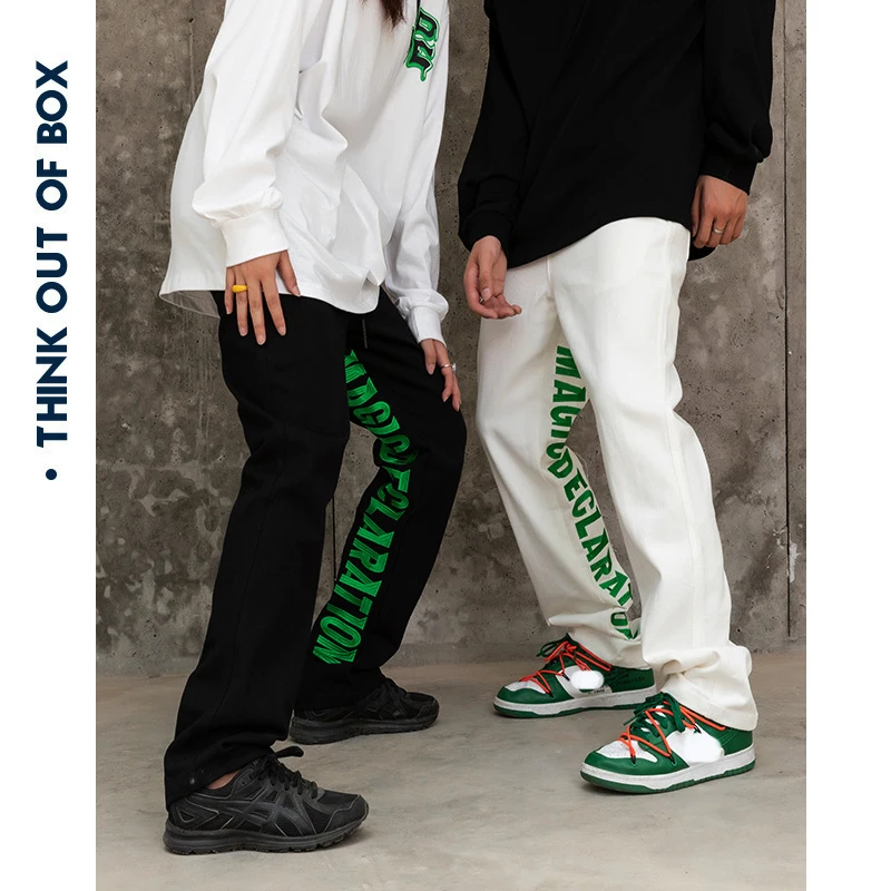 Men's Sweatpants Embroidery Y2K Clothes Casual Wide Leg Pants Jeansy Straight Trousers Skinny Streetwear Gothic Jeans For Men