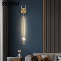 modern simple linear tube led wall lamp for living room background decor copper wall light bedroom bedside corridor sconces 220v