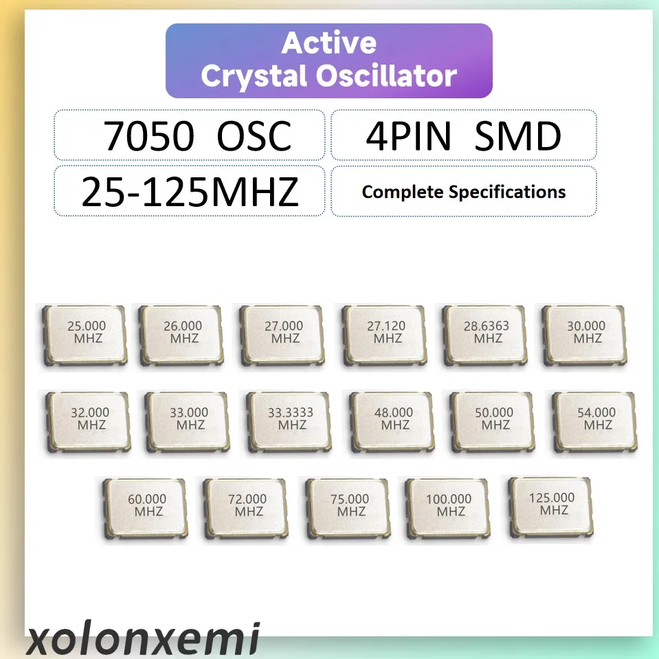 5 шт. SMD 7050 активный кварцевый генератор OSC 4 контакта 25 МГц 27 МГц 30 МГц 32 МГц 33 МГц 40 МГц 48 МГц 72 МГц 50 МГц 125 МГц 5070 5*7 x мм