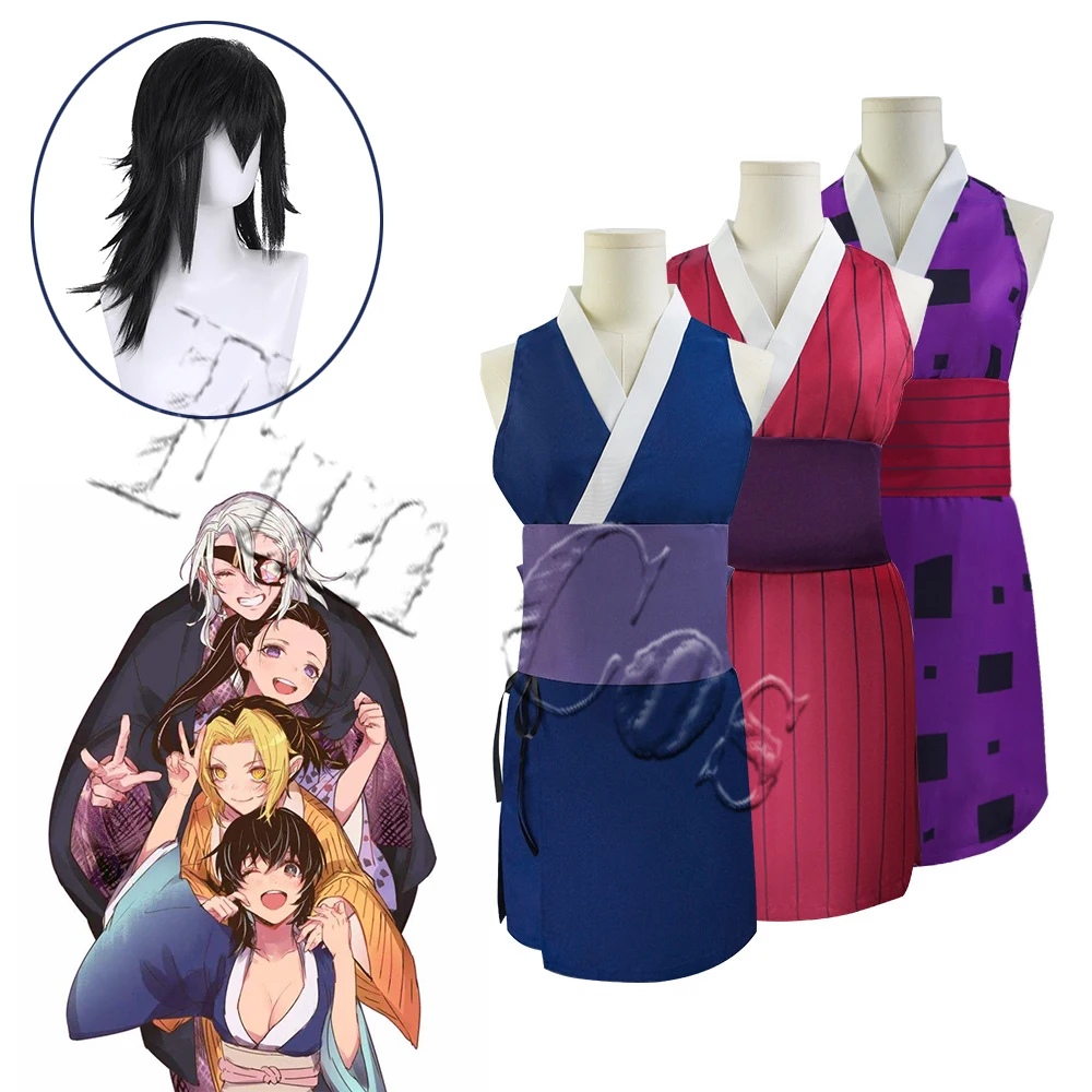 Anime Demon Slayer Makio Suma Hinatsuru Tengen Cosplay Costume Long Wig Kimetsu No Yaiba Season 2 Red Blue Purple Suit Kimono |