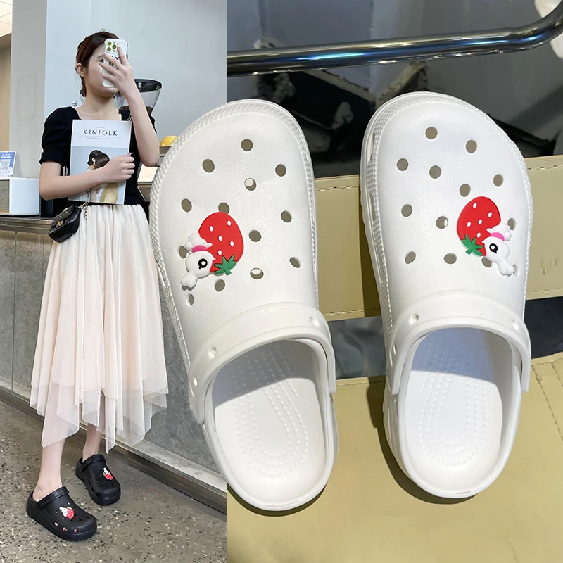 

2022 Hole Shoes Women's Thick Bottom Heightening Small White Shoes Summer Sandals Baotou Sandals and Slippers Women's Shoes