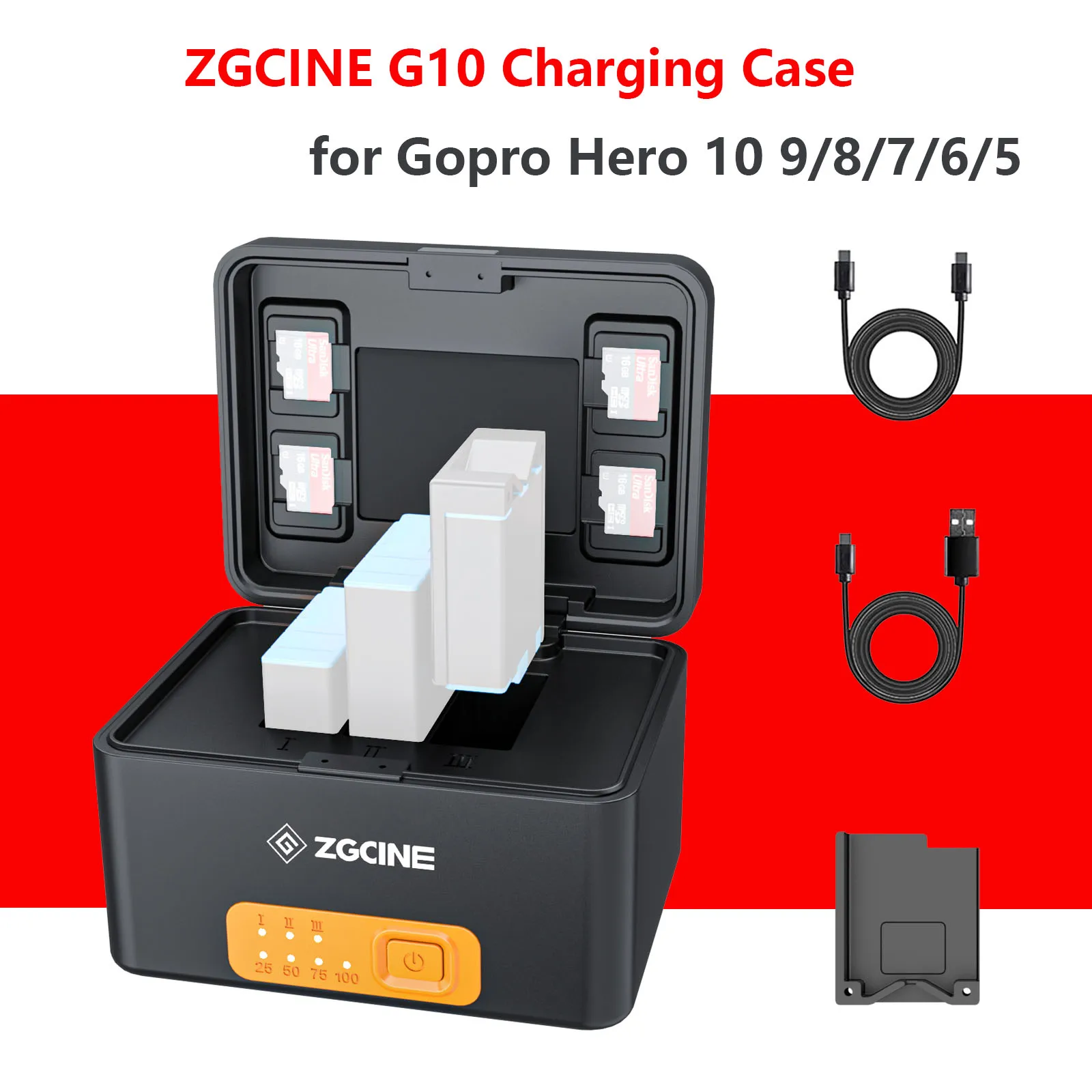 

ZGCINE ZG G10 Charging Case for Gopro Hero 10 9 8 7 6 5 Action Camera Built-in 10400mAh Battery Power Bank Charging Storage Box