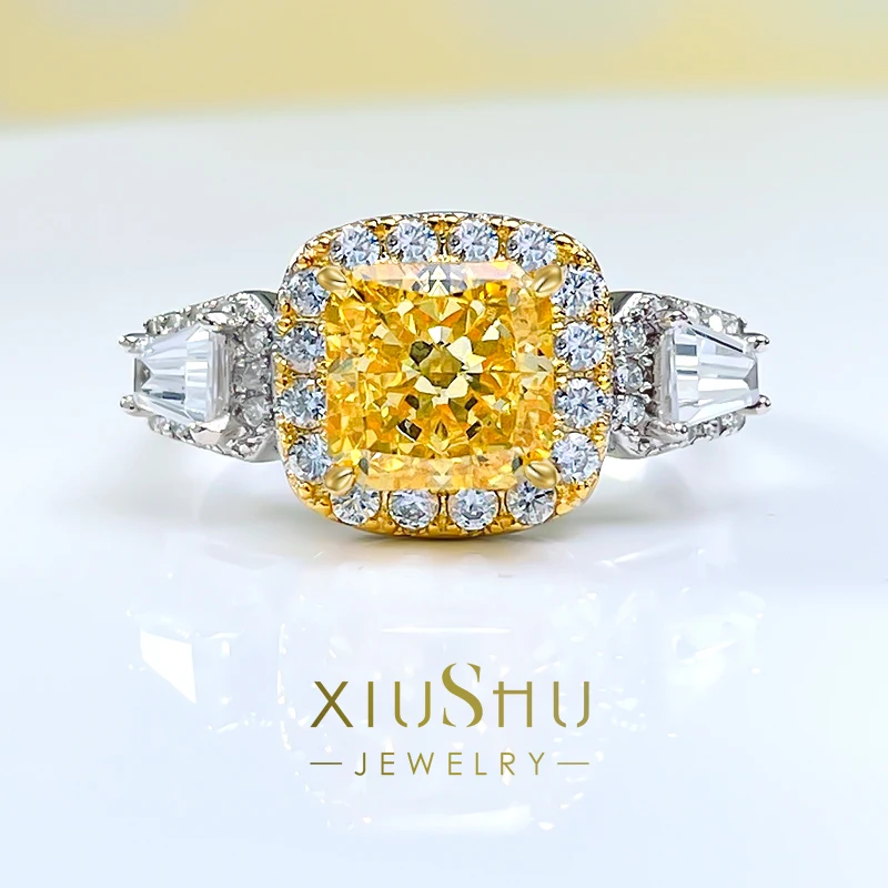 

Модное и роскошное желтое бриллиант, нежное и элегантное кольцо из серебра 925 пробы, с высокоуглеродистым бриллиантом, нишевой дизайн, минимализм