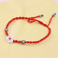 zfsilver fashion white shell flower knots braided bracelet adjustable red lucky rope for women fine jewelry girlfriend girl gift