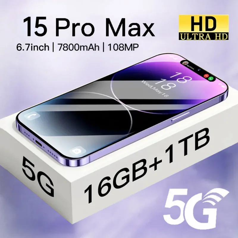 

Brand New For 15 Pro Max Smartphone 6.8 inch Full Screen Face ID 16GB+1TB Mobile Phones Original Global Version 4G 5G Cell Phone