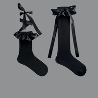 spring summer kawaii girl mid tube socks lace tie socks for women cute bow sock womens black white personality woman stockings