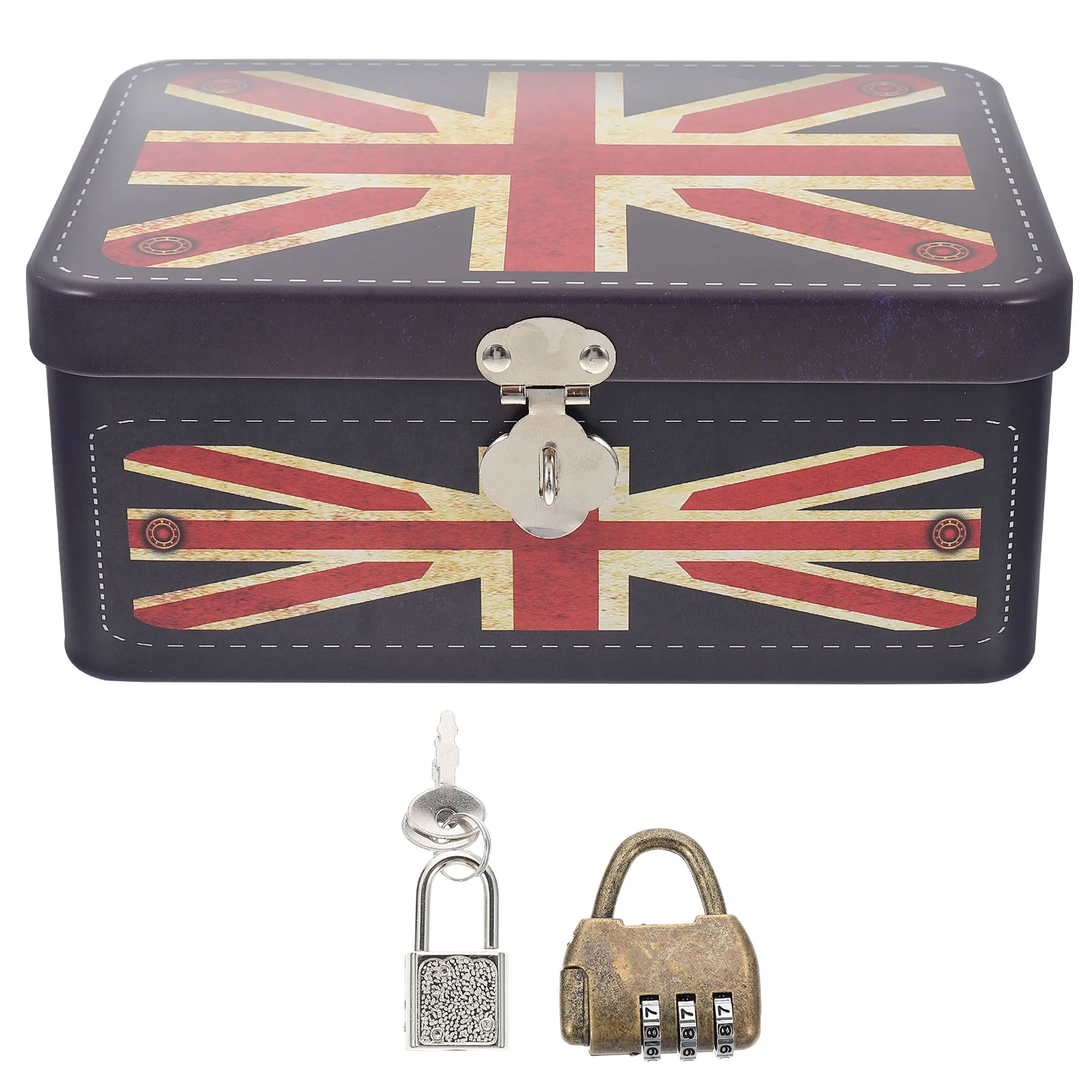 

Box Storage Jewelry Bank Chestwith Treasure Tin Metal Lock Organizer Money Desk Drawer Case Keepsake Container Trinket Boxes