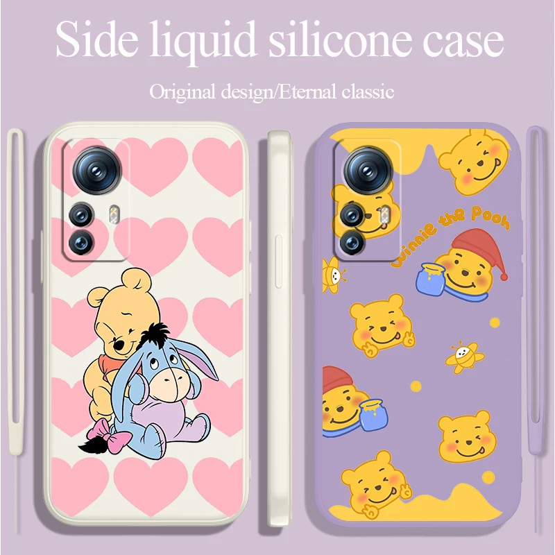 

Disney Winnie Pooh Bear Cute Case For Xiaomi 12T 12S 12 11 Ultra 11T 10T 9T Note 10 Pro Lite 5G Liquid Rope Phone Cover Shell