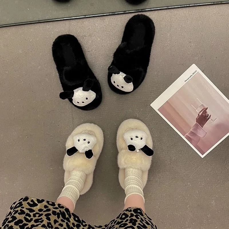 

Cartoon Kawaii Kuromi Pochacco Sanrios Plush Slippers Kawaii Cute Girls Winter Indoor Cold Warm Cotton Slippers Christmas Gift