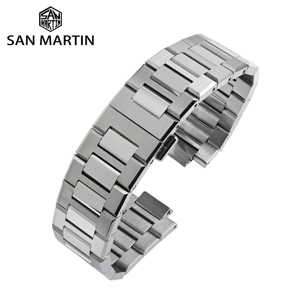 San Martin Watch Bracelet High Quality 316L Solid Stainless Steel  Watch Parts 20mm ​Butterfly Clasp For SN026-G-C