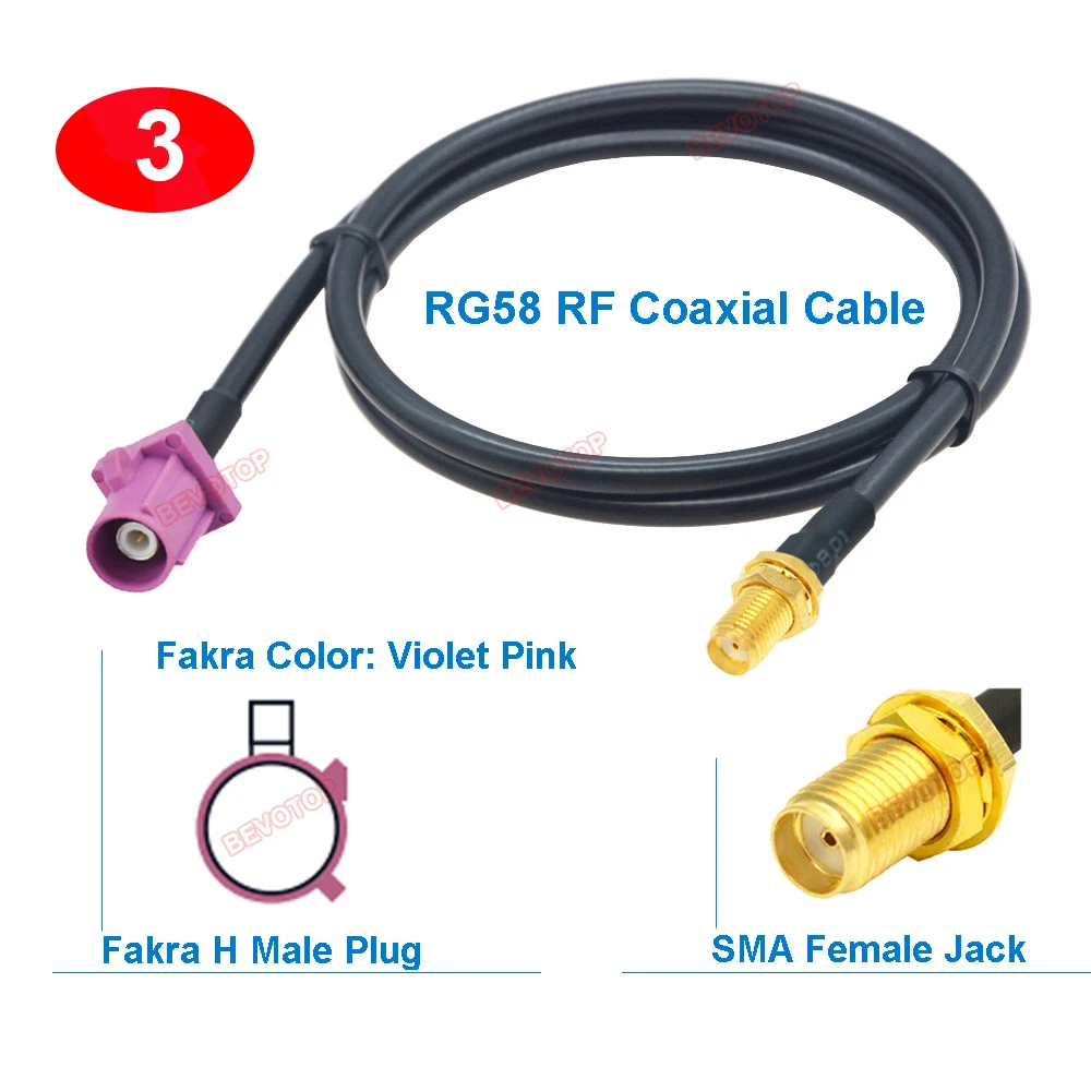 1 шт. RG58 Fakra to SMA Jumper Pink H Male Female Connector 50 Ом RG-58 Pigtail BEVOTOP Автоматический жгут проводов
