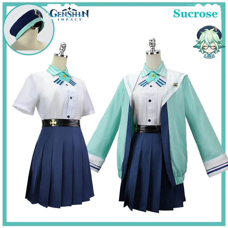 

New Game Genshin Impact Sucros Cosplay Costume Girls Jk Uniform Full Set Hat Glasses Carnival Costume Women Clothing Jk Skirt