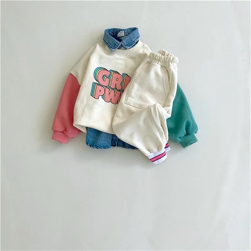 Family Matching Outfit  Autumn Spring  Color Contrast Letter Print  Hoodies Mom And Me  Long-sleeved Hoodies Baby Boy Girl Set images - 6