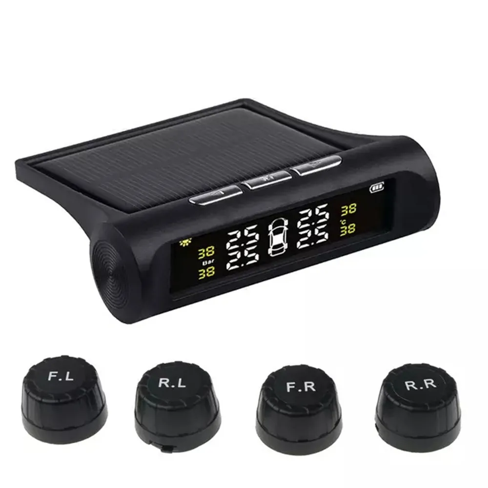 Купи Car TPMS Tire Pressure Monitor System Solar Charger With 4 External Sensor LCD Display Auto Security Alarm Systems за 1,194 рублей в магазине AliExpress