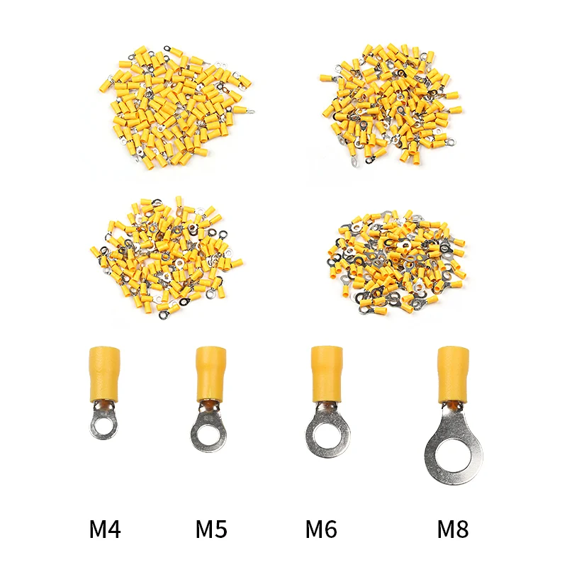 

10/50/100PCS RV5.5-4 5 6 8 Yellow Ring 4-6MM Insulated Wire Connector Electrical Crimp Terminal Cable Wire 12-10AWG