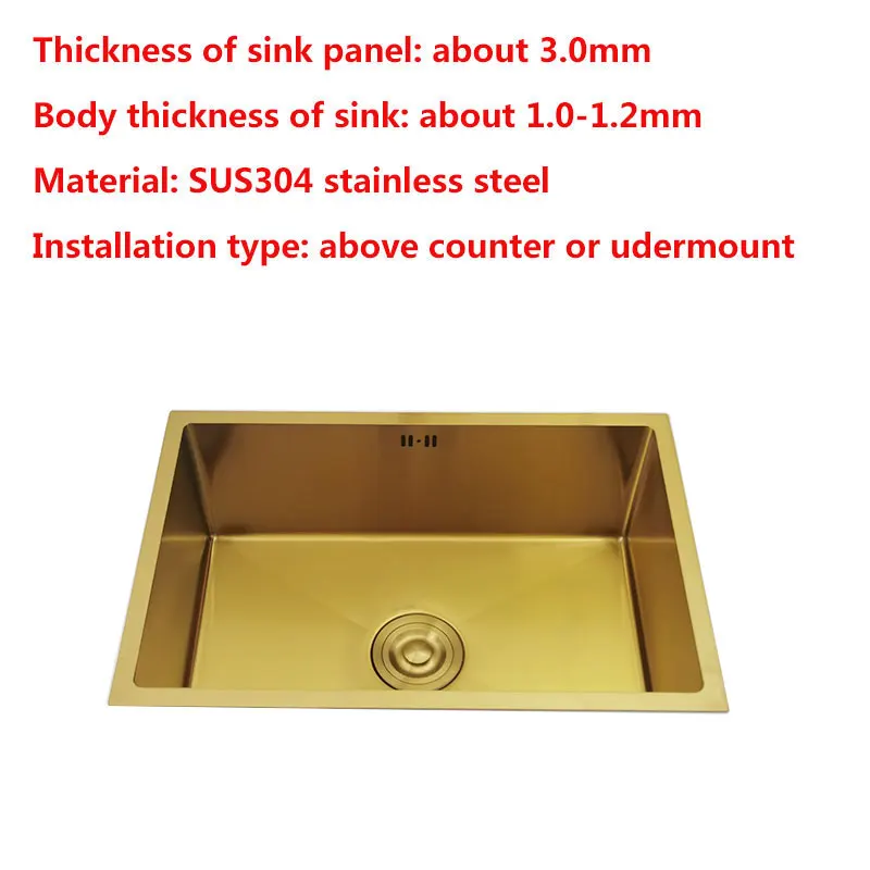 Gold Kitchen Sink 304 Stainless Steel sinks Above Counter or Undermount Installation Single Basin Bar Sink Golden Washing Basin images - 6