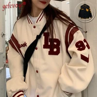 2022 new fashion korean fleece thick sweatshirts female streetwear street casual hip hop baseball uniform jacket coat top female