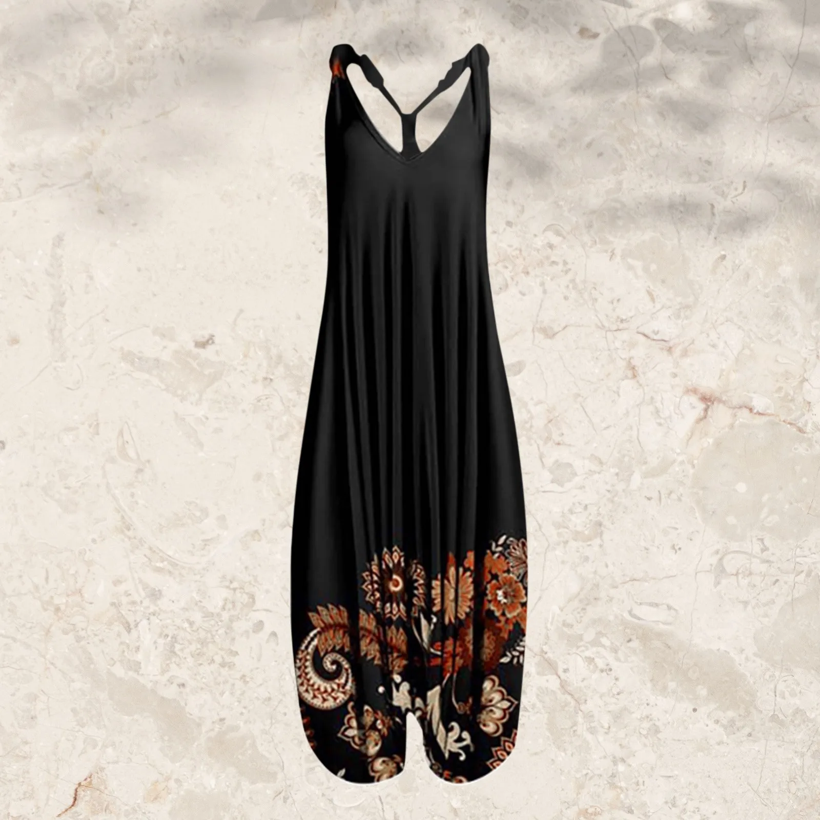 

Женский винтажный комбинезон на бретельках, с цветочным принтом и V-образным вырезом