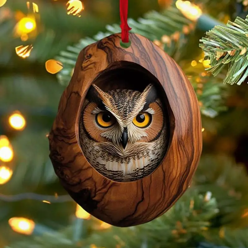 Christmas Decorations Squirrel in Tree Hole Ornament 2D Acrylic Pendant DIY Animal Decoration Owl Hedgehog Bunny