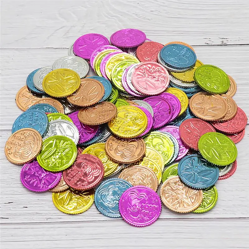 

100pcs Plastic Treasure Coins Kids Children Toy Colorful Reward Coins Carnival Party Game Coin Cosplay Accessories For Kid Party